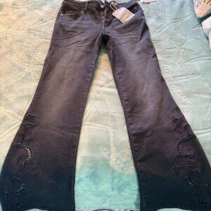 "Ab"solution High Rise Die Cut Embroidery Out There Flare Petite Jeans 14P NWT